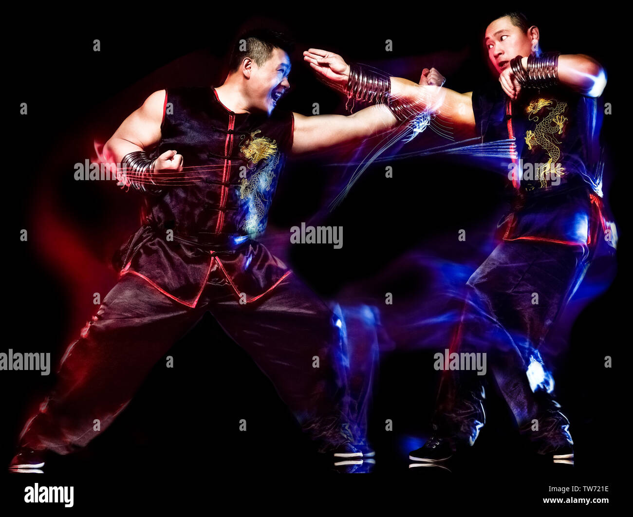 wushu chinese boxing kung fu Hung Gar fighter isolated man isolated on black background with