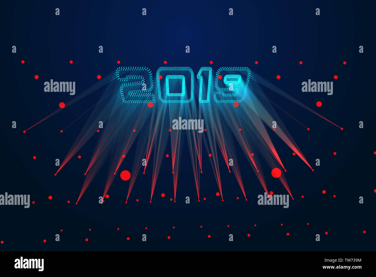 Point lines make up 2019 tech sense 3d numbers Stock Photo