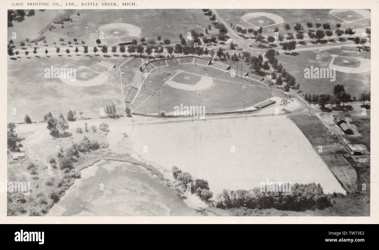 Baseball Diamonds, Bailey Park, Battle Creek Michigan, old postcard