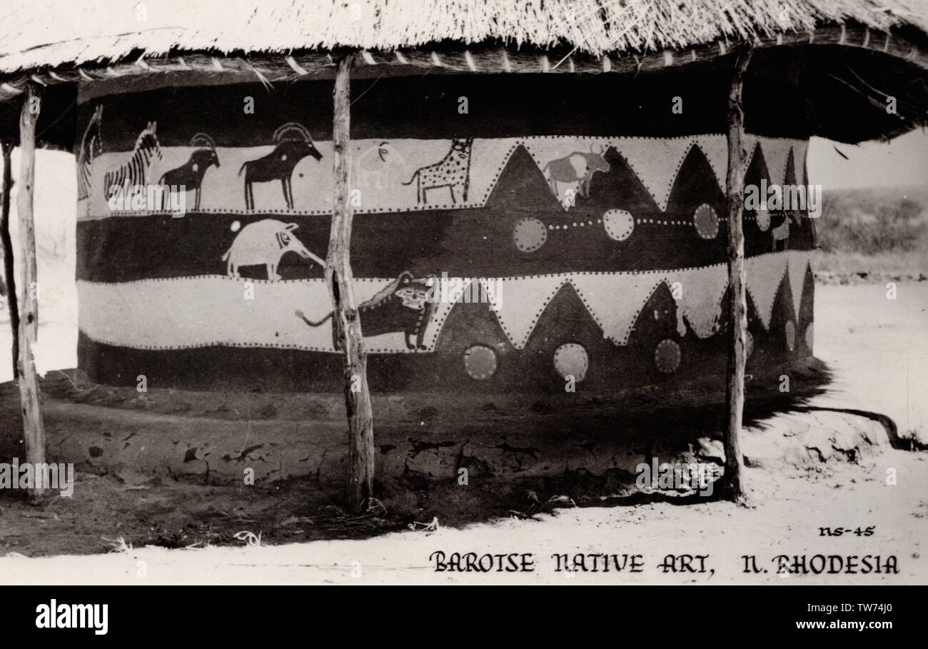 Barotse Native Art, Rhodesia Africa, old postcard. Stock Photo