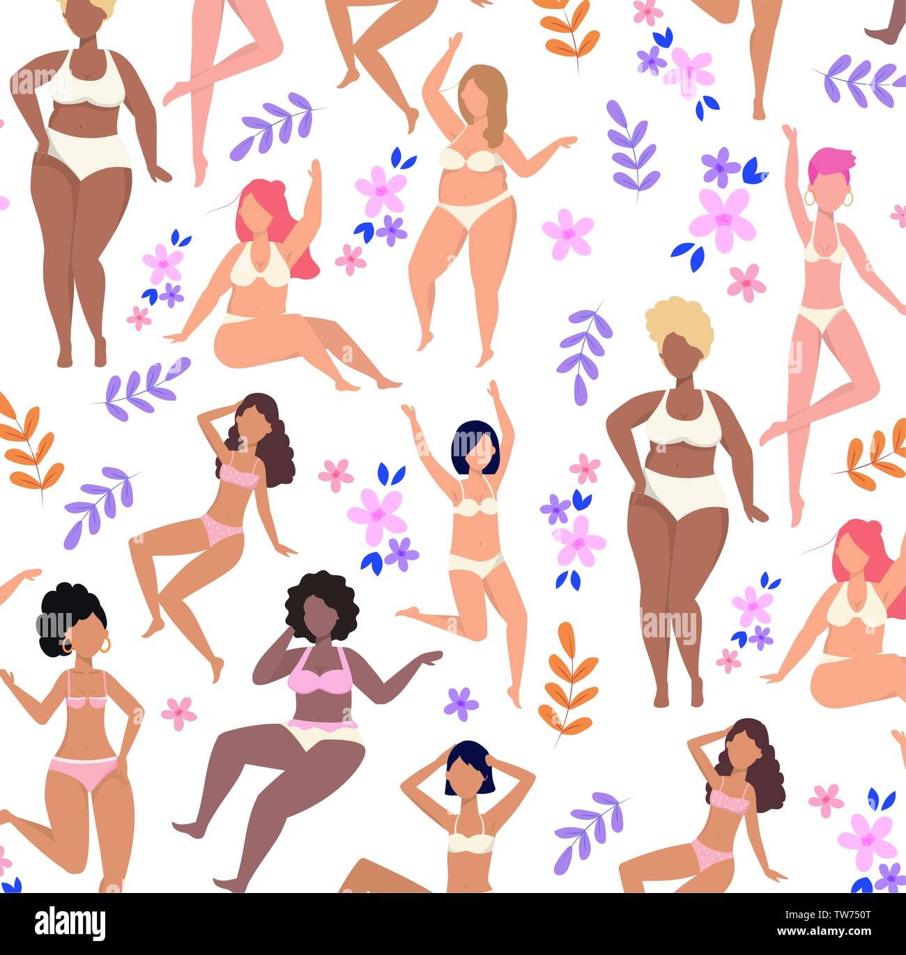 happy girls wearing underclothes with plants background to love yourself  vector illustration Stock Vector Image & Art - Alamy