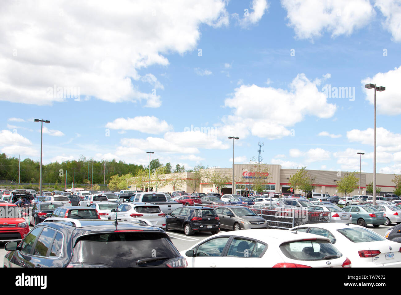 Dartmouth, Nova Scotia, Canada- June 15, 2019: Busy parking lot on a Saturday afternoon at Costco Wholesale in Dartmouth Crossing Stock Photo
