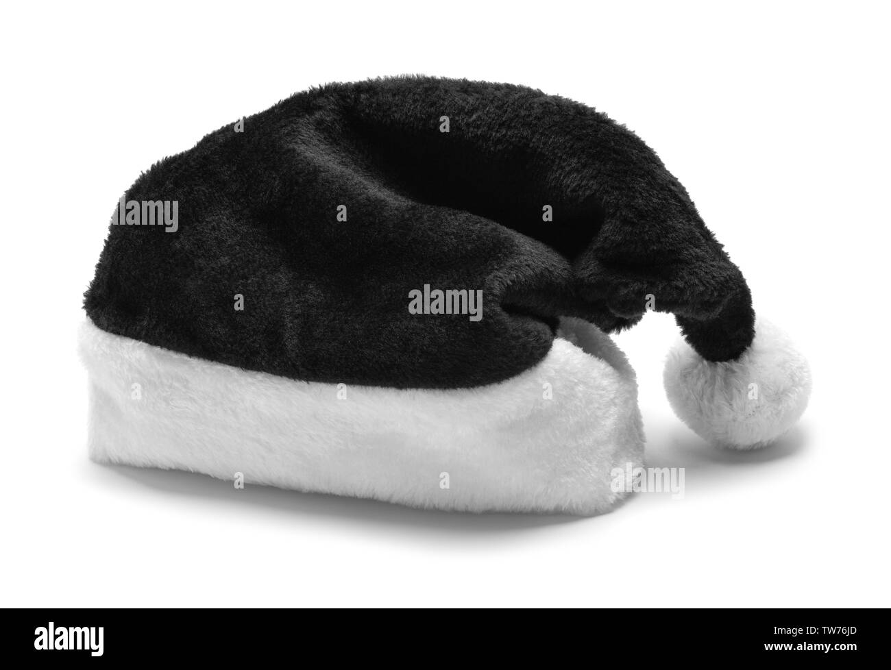 Black and White Santa Hat Front View Isolated on White. Stock Photo