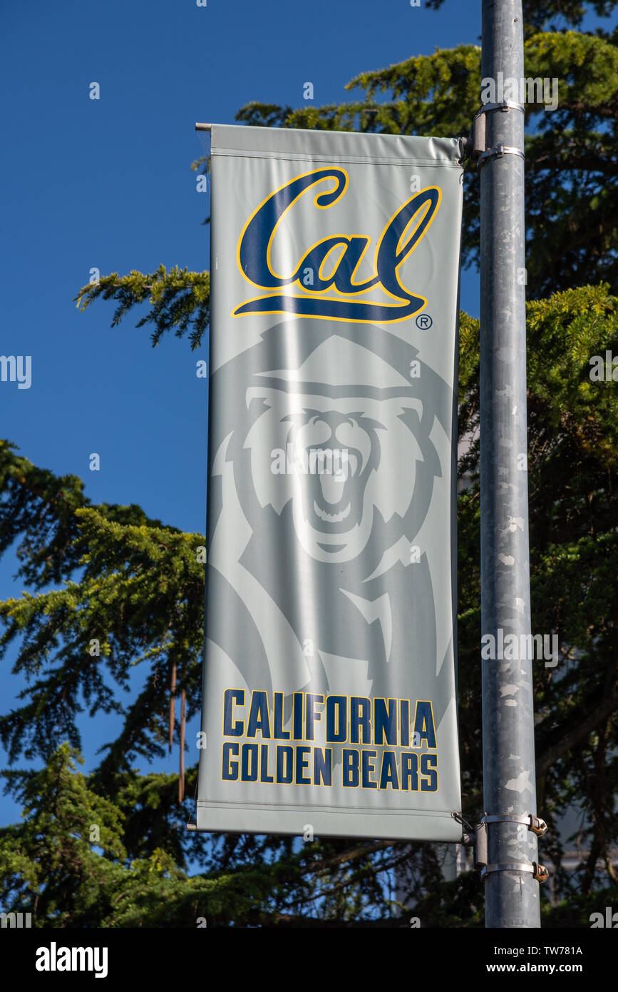 Banner of UC Berkeley Golden Bears in campus. Berkeley, California, USA. Stock Photo