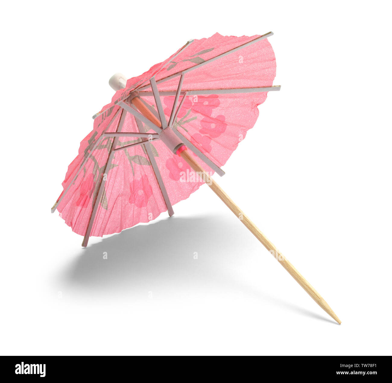 Pink Drink Umbrella Isolated on White Background. Stock Photo