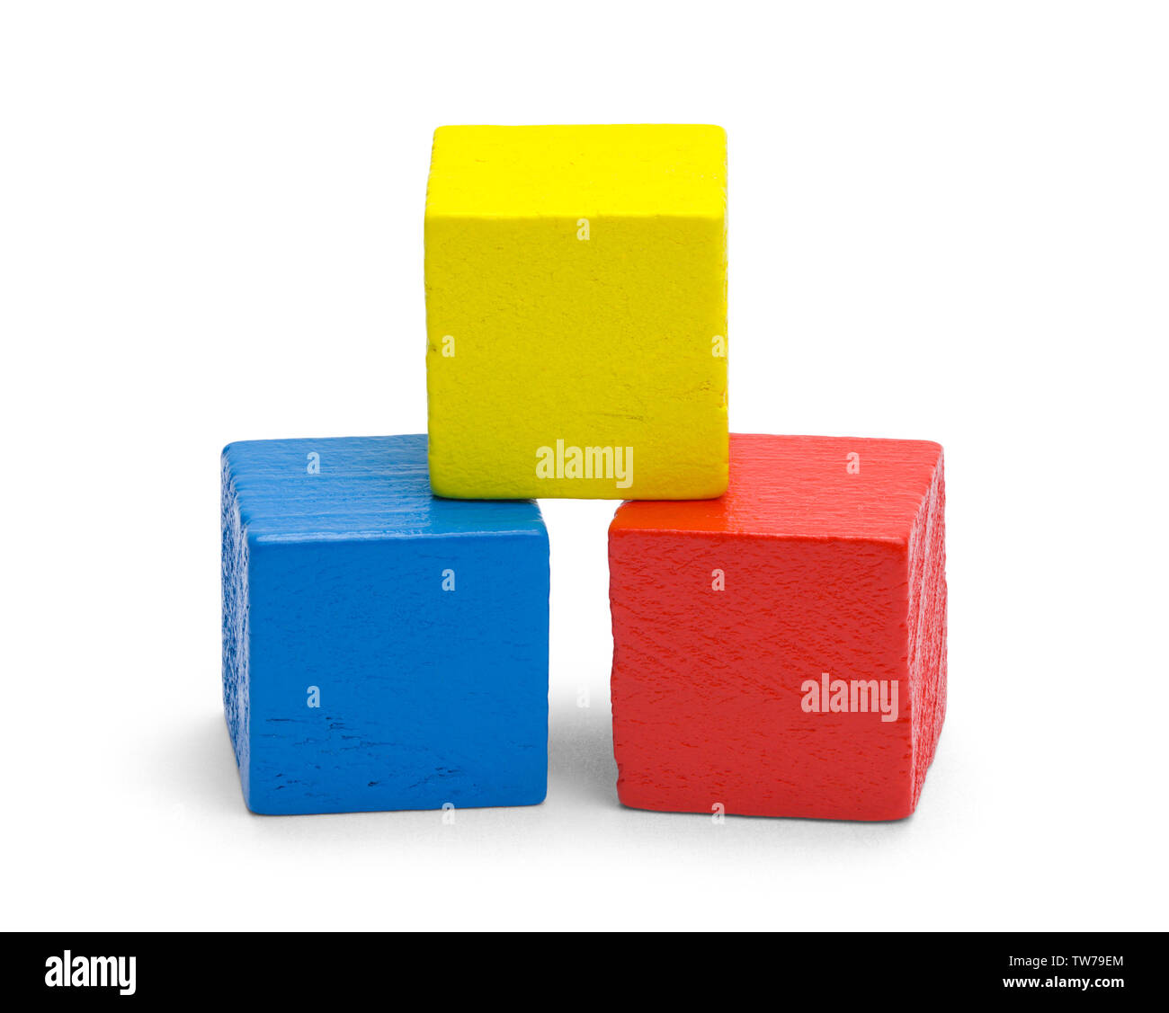 Three Colored Wood Blocks Isolated on White Background. Stock Photo