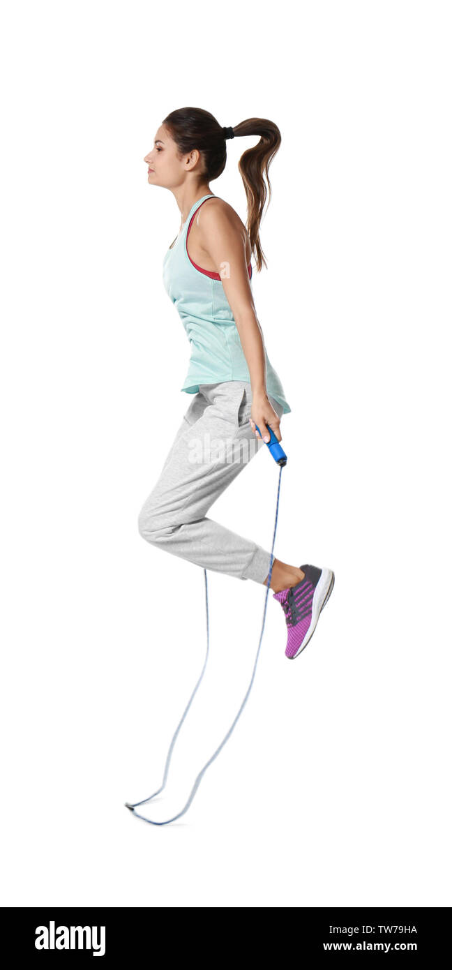 Female jumping on skipping rope Cut Out Stock Images & Pictures - Alamy