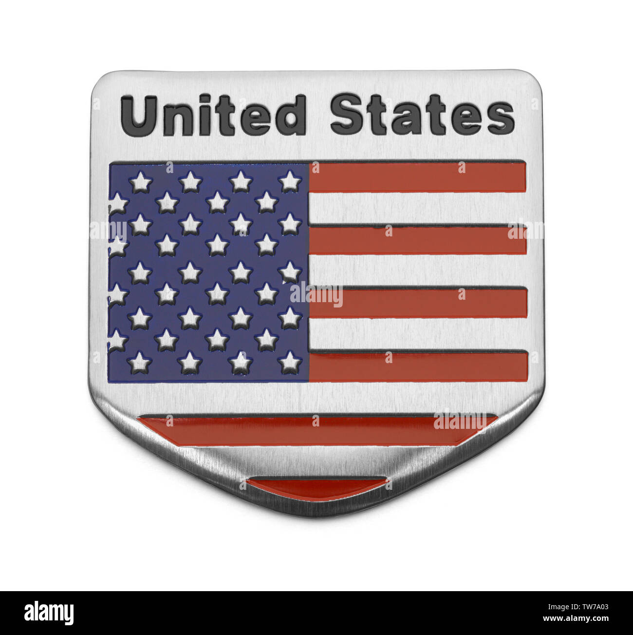 Metal USA Flag Shield Isolated on White. Stock Photo