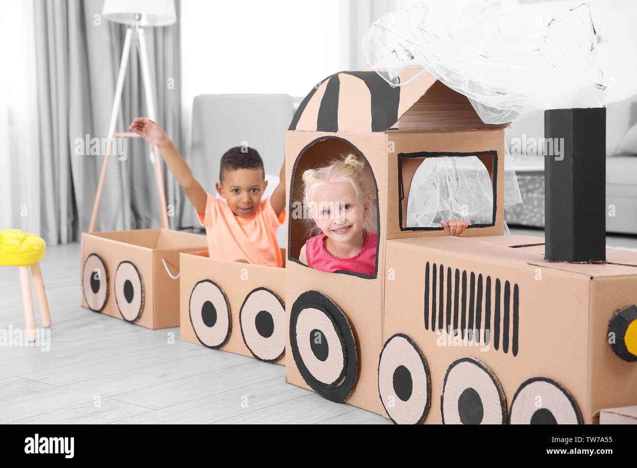 cardboard train
