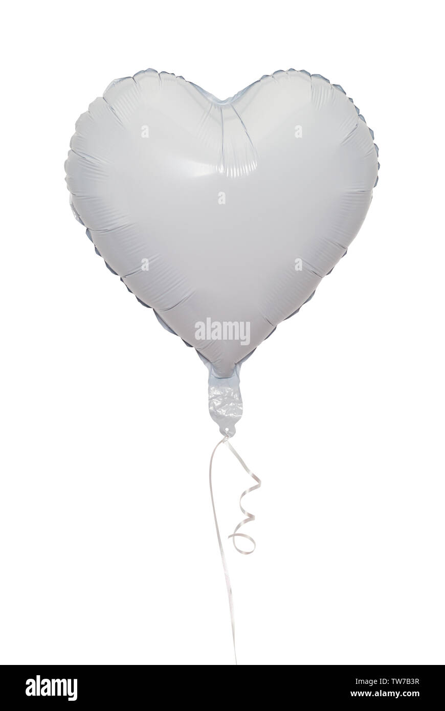 White Helium Heart Balloon Isolated on White Background. Stock Photo