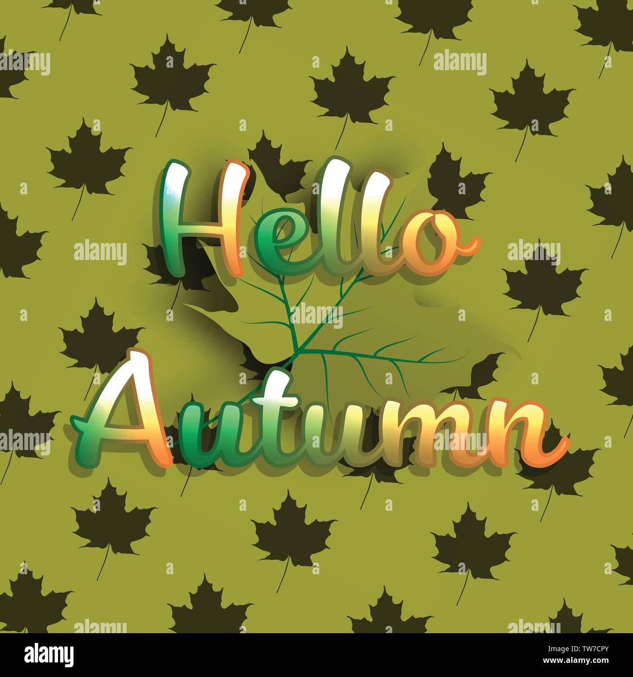 Hello Autumn banner background with green maple leaf Stock Vector Image ...