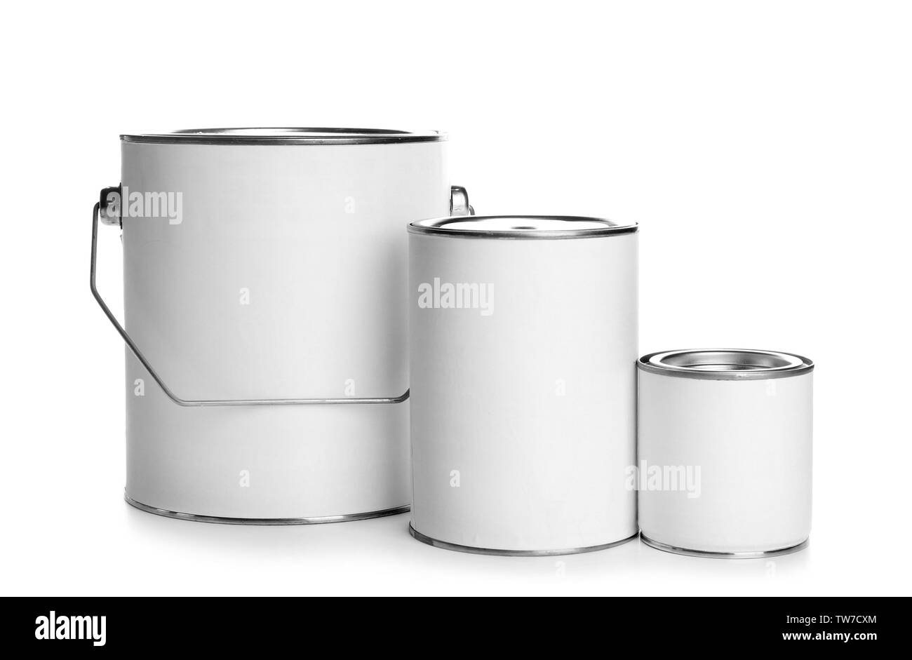 Paint cans, isolated on white Stock Photo Alamy