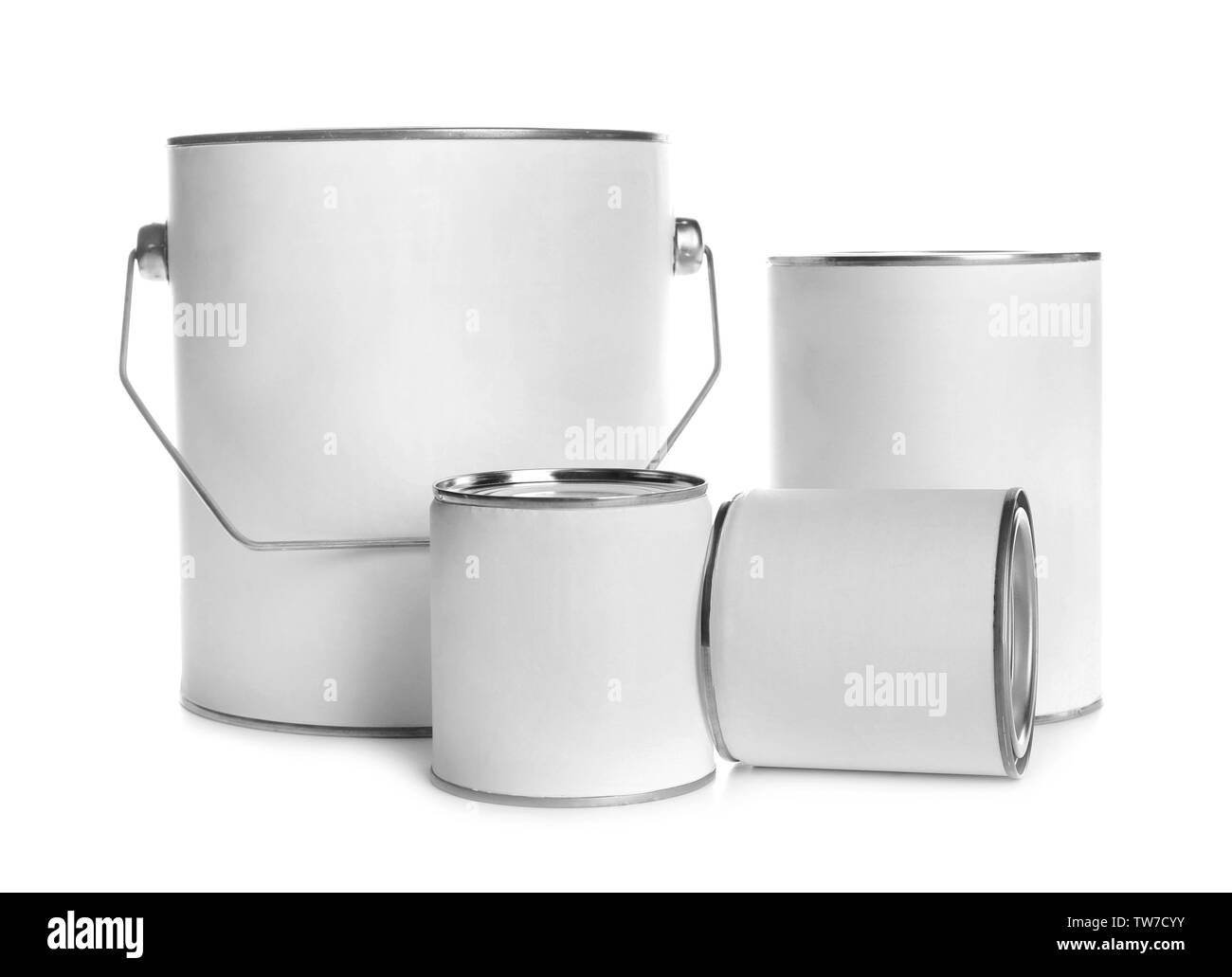 Paint cans, isolated on white Stock Photo Alamy