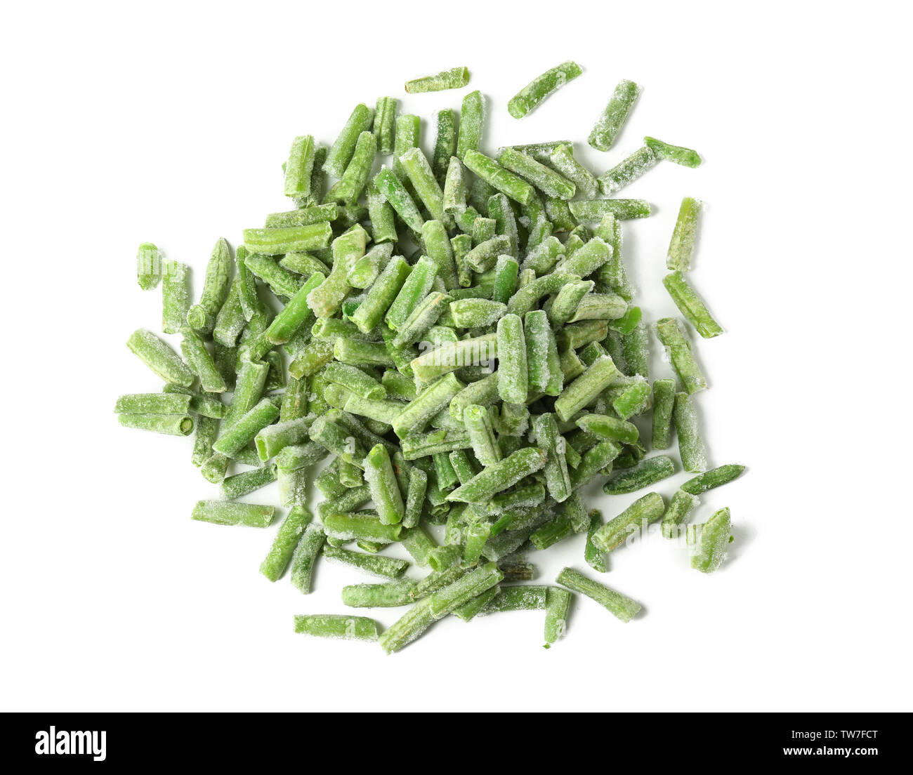Frozen green beans on white background Stock Photo Alamy