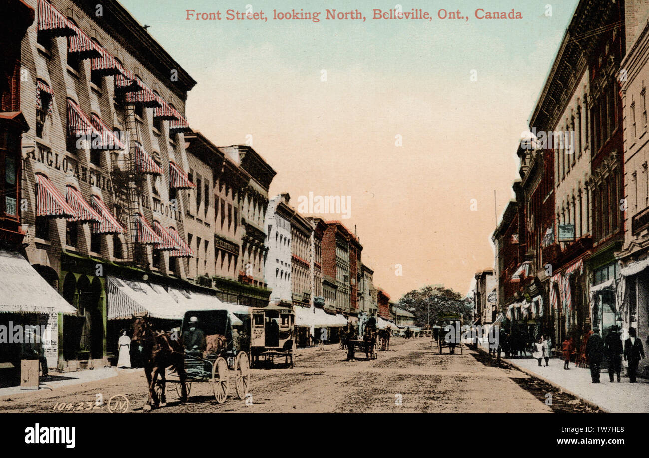 Front Street, Belleville Ontario, old postcard Stock Photo Alamy