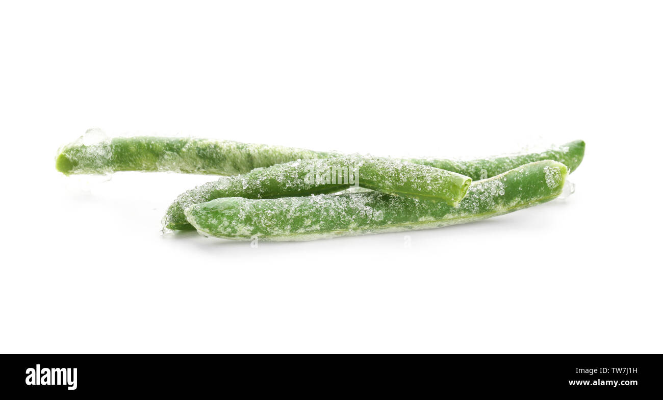 Frozen green beans on white background Stock Photo Alamy