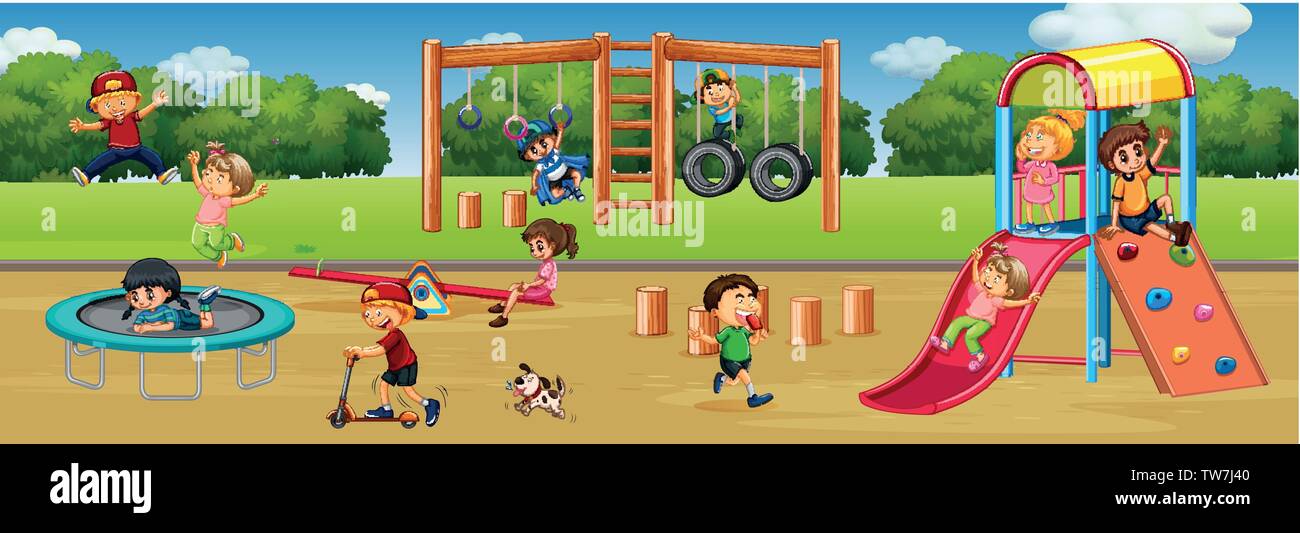 Children playing with parents on kids playground with game equipment.  Isometric cartoon vector illustration with 3d little people. Playground  isometry with swing and slide Stock Vector Image & Art - Alamy