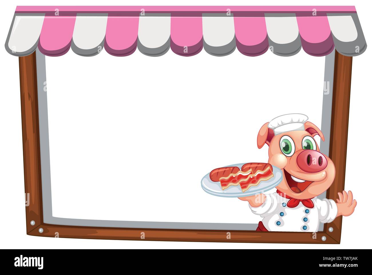 A pig chef note template illustration Stock Vector