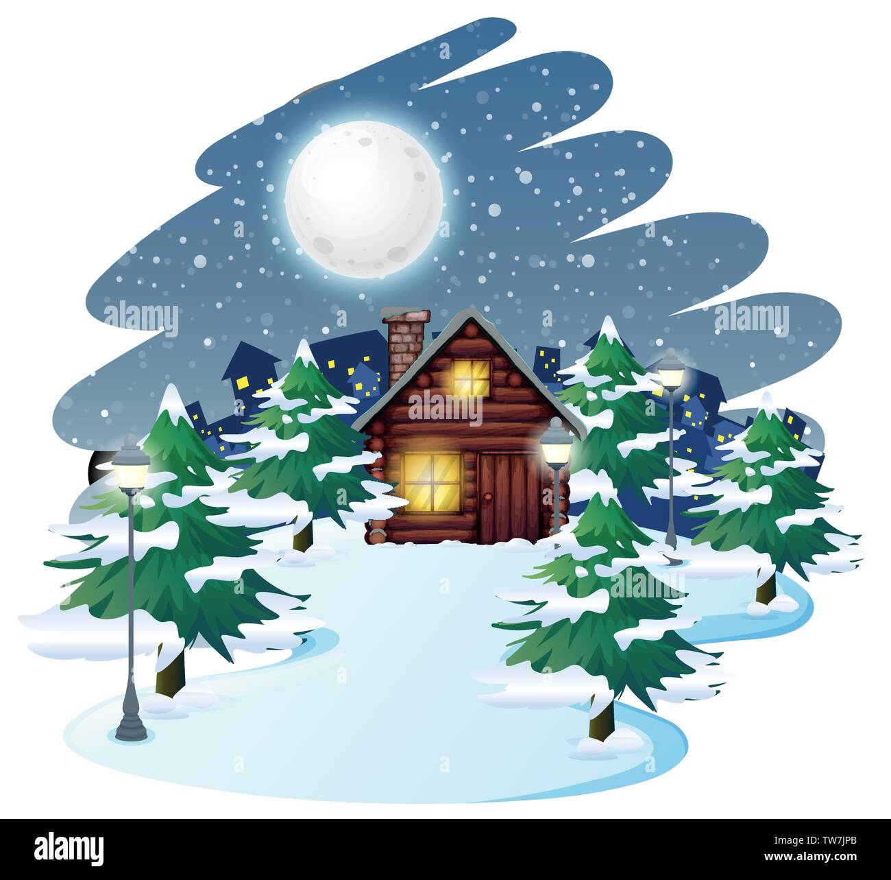 Cabin in winter background illustration Stock Vector
