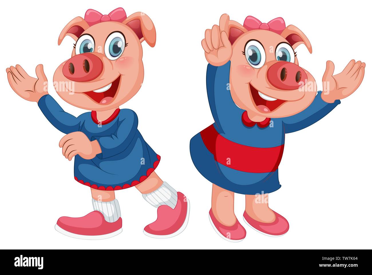 Set of cute pig character illustration Stock Vector
