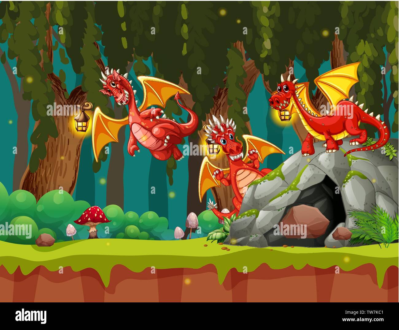A dragon in the dark forest illustration Stock Vector Image & Art - Alamy