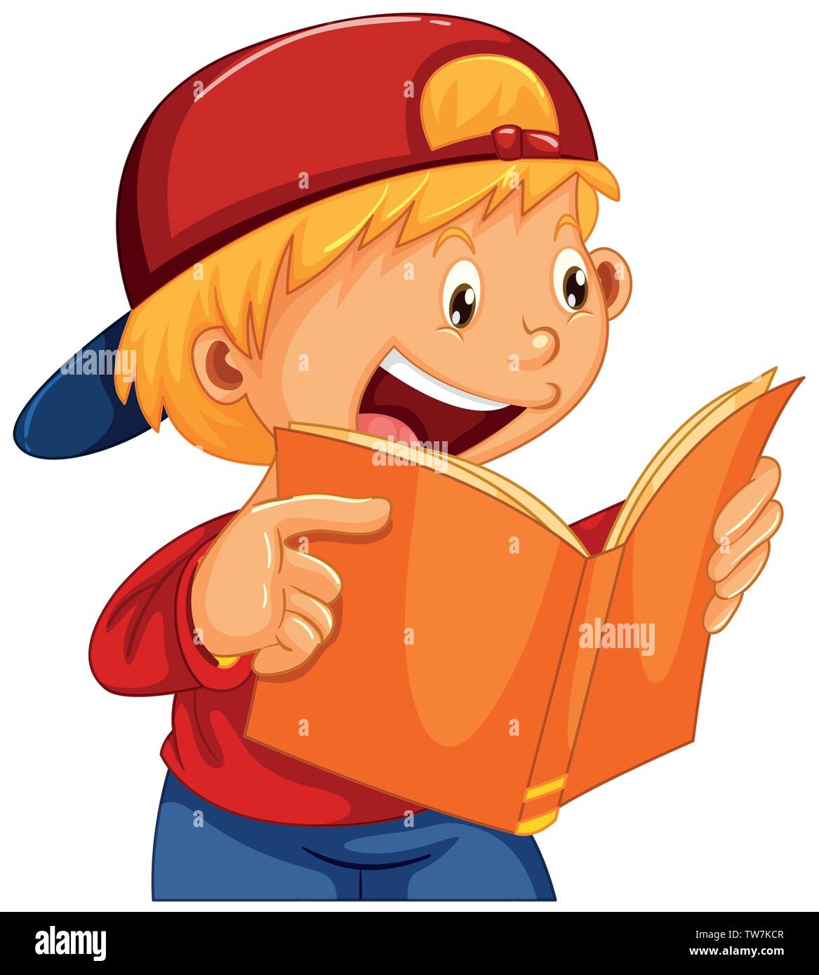 A boy reading a book illustration Stock Vector