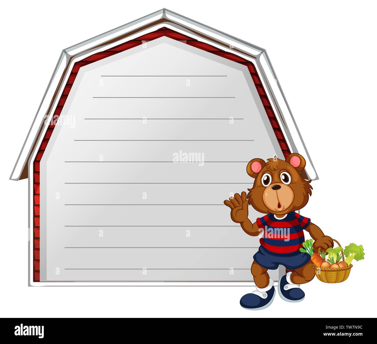 Bear on note template illustration Stock Vector