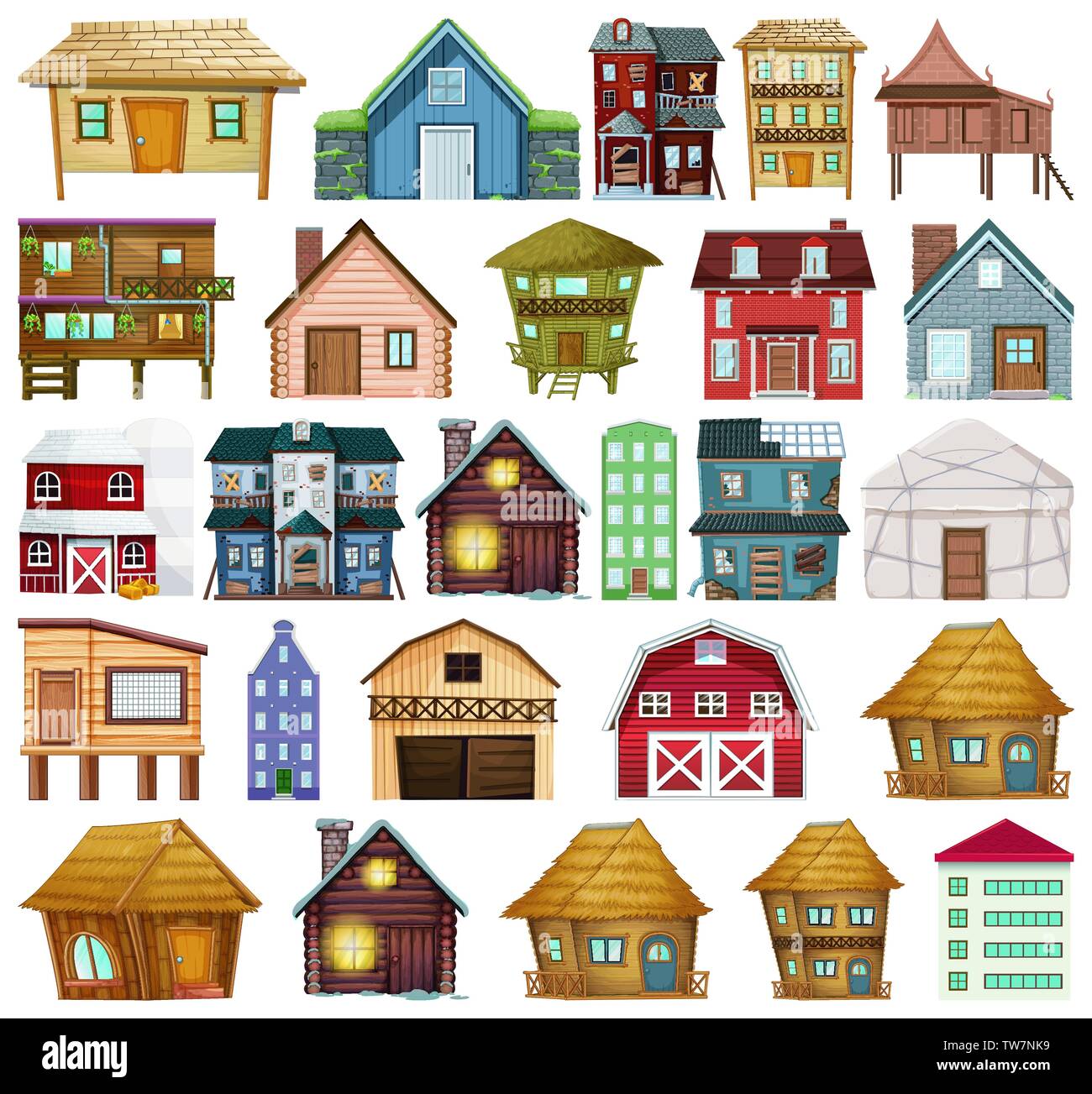 Set of different house style illustration Stock Vector