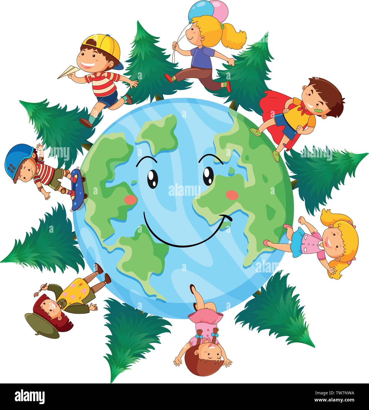 Happy children on earth illustration Stock Vector
