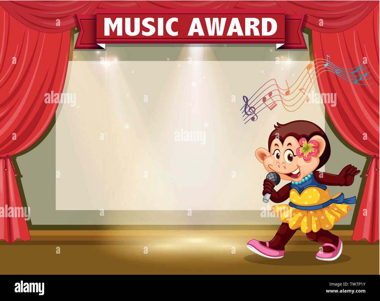 Monkey singing on stage banner illustration Stock Vector Image & Art