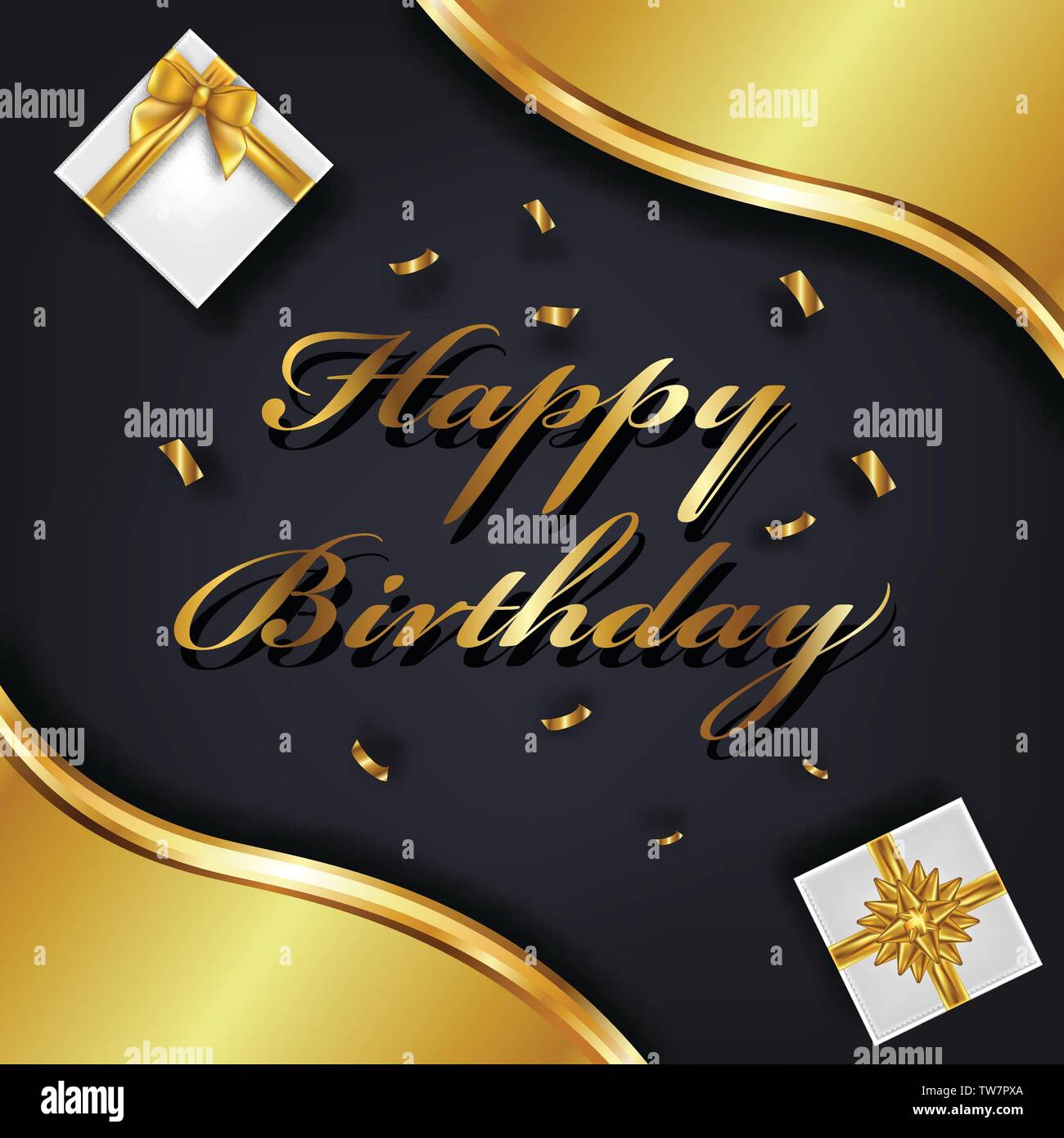 Happy Birthday greeting card template. Luxury gift box with golden bow ...