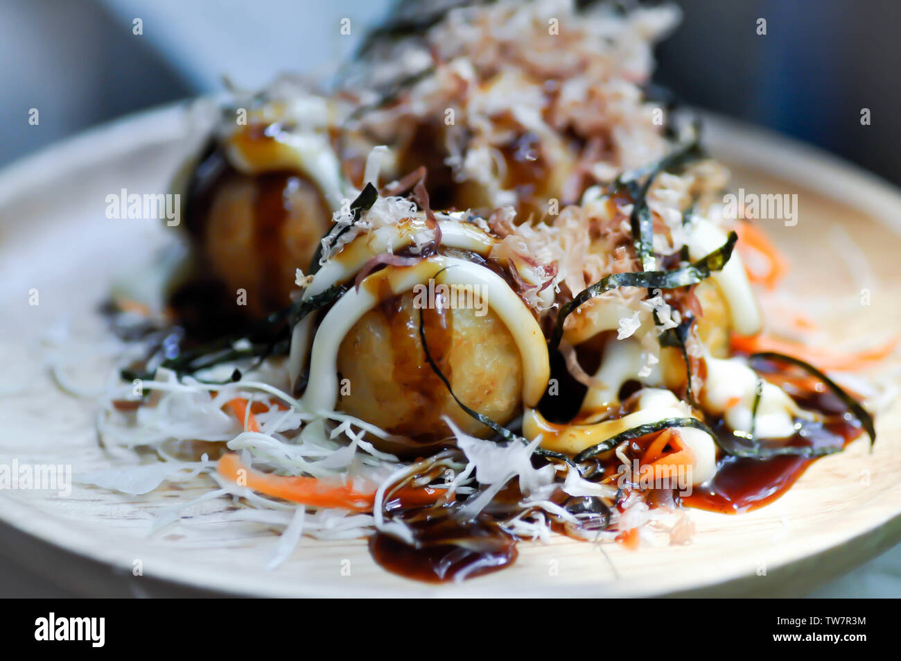 takoyaki, Japanese ball or fried ball with squid stuffed Stock Photo