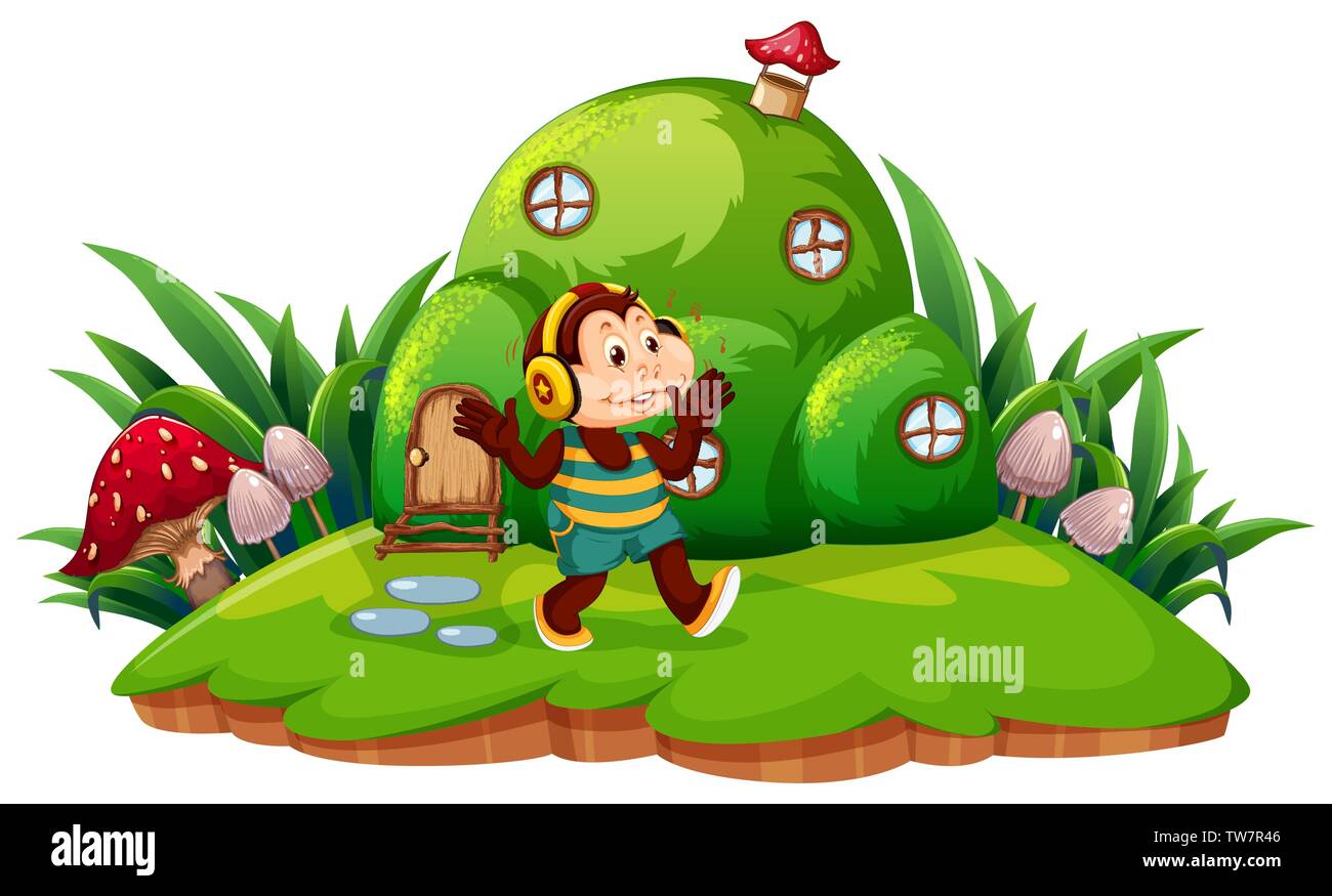 monkey inn fantasy land illustration Stock Vector
