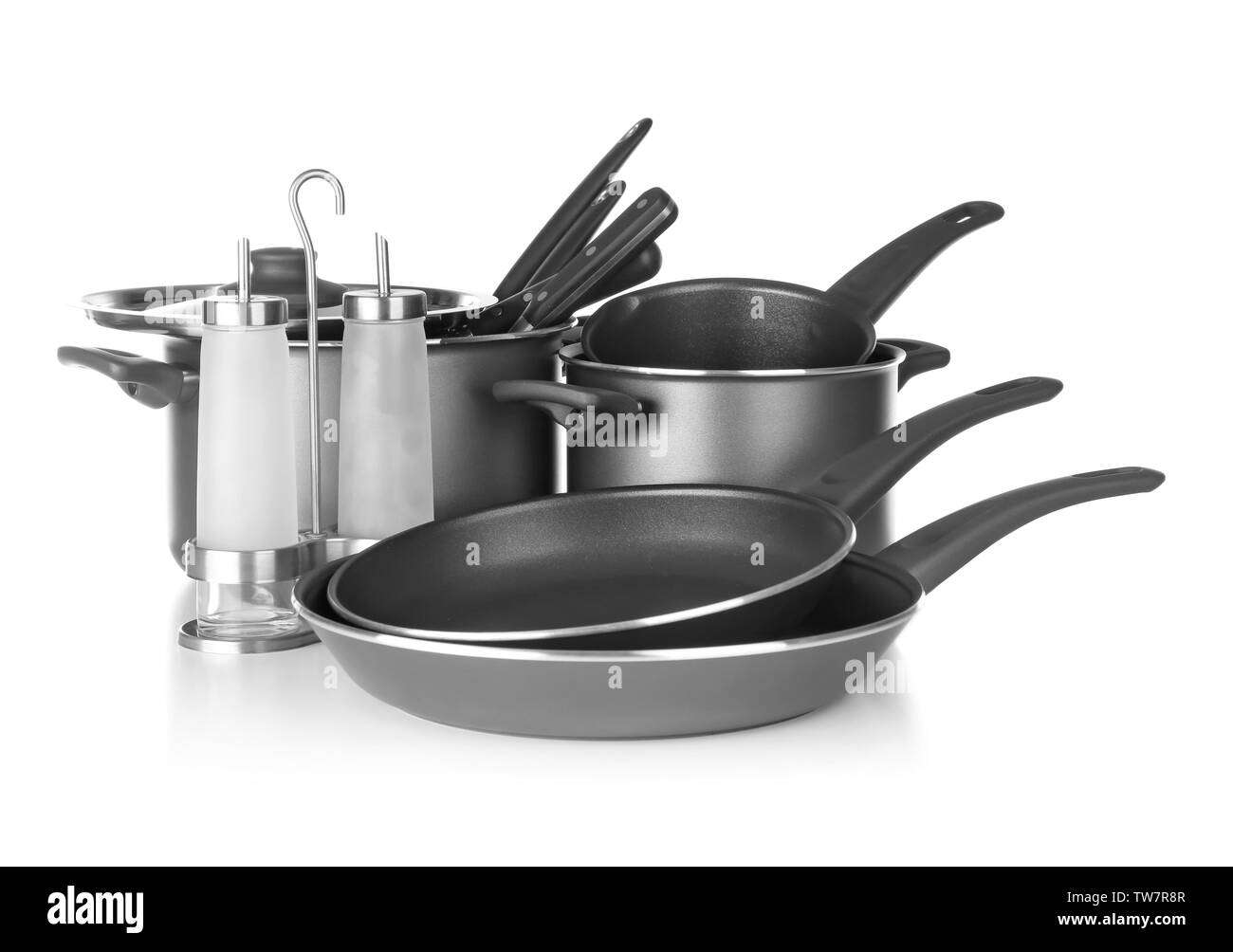 Different cooking utensils on white background Stock Photo Alamy