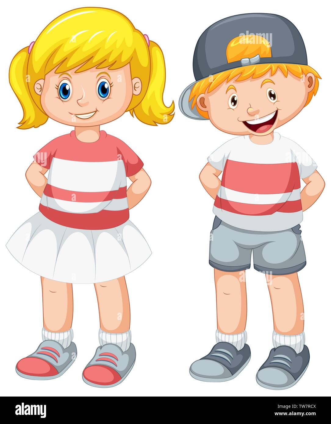 Set of cute boy and girl illustration Stock Vector
