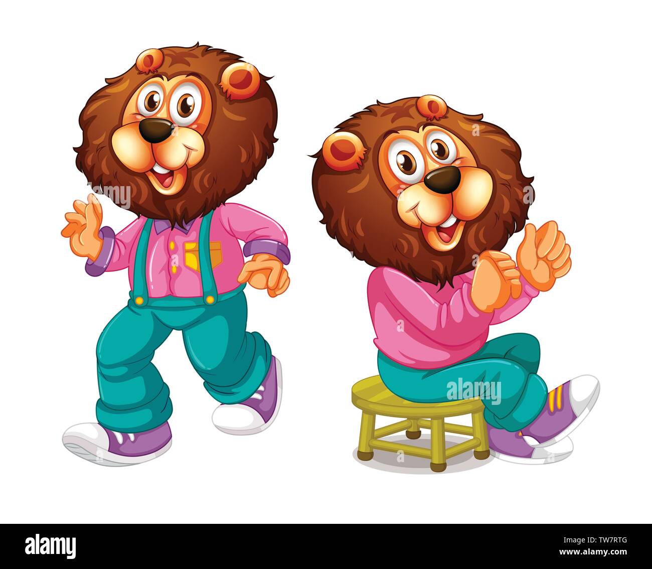Set of lion character illustration Stock Vector