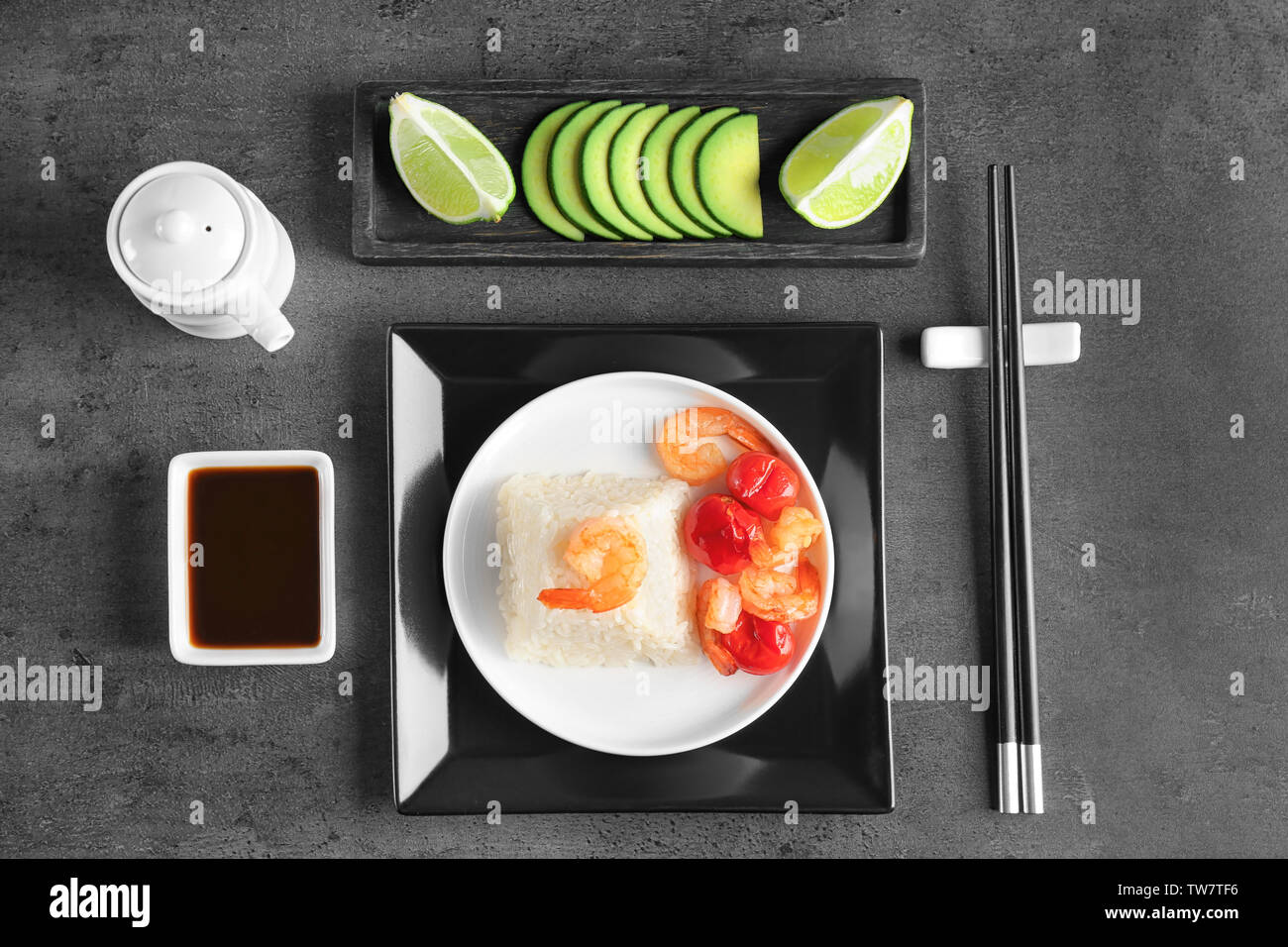 Plate with delicious shrimp fried rice on table Stock Photo - Alamy