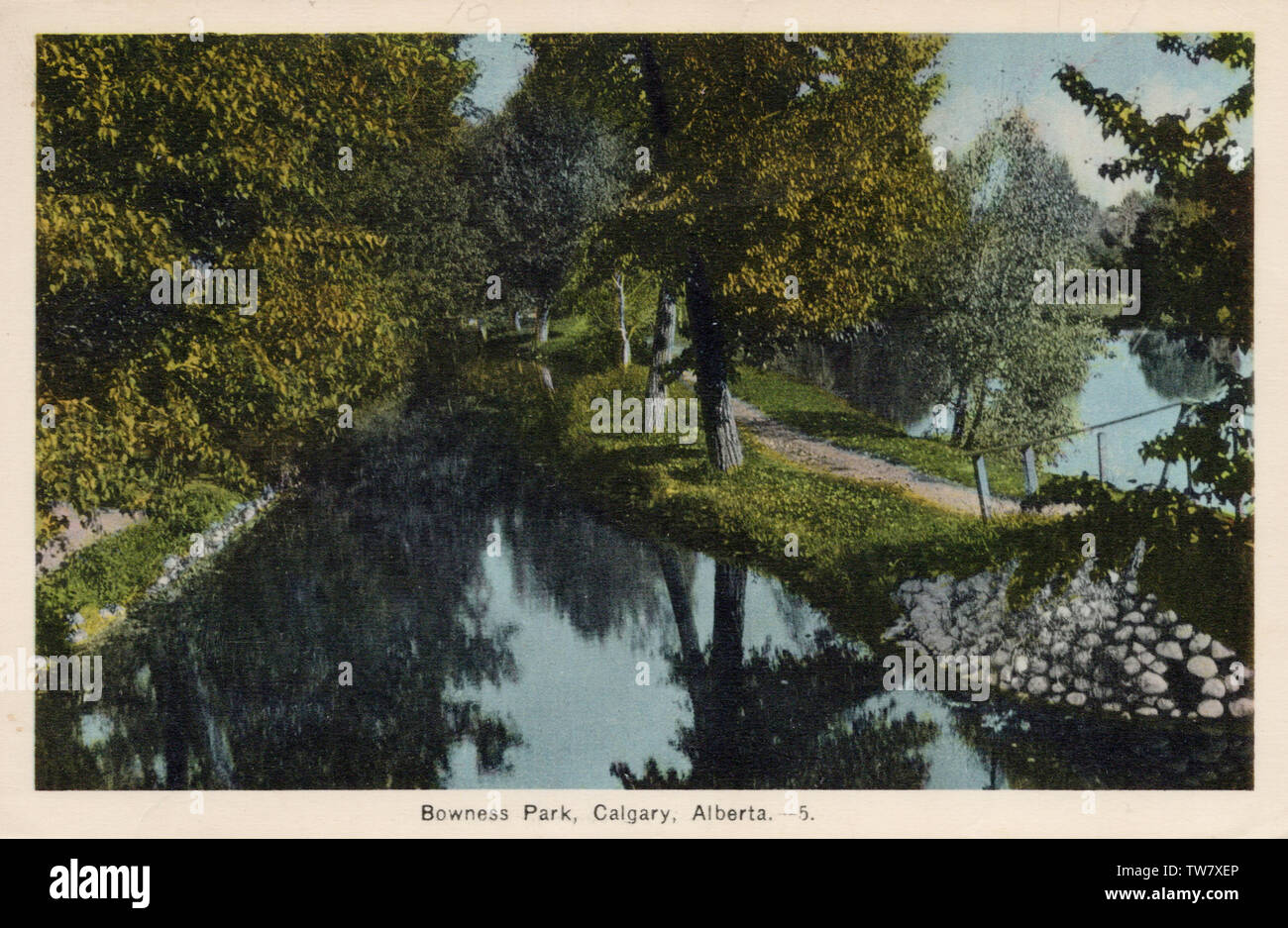Bowness Park Calgary Alberta, 1940s old postcard Stock Photo