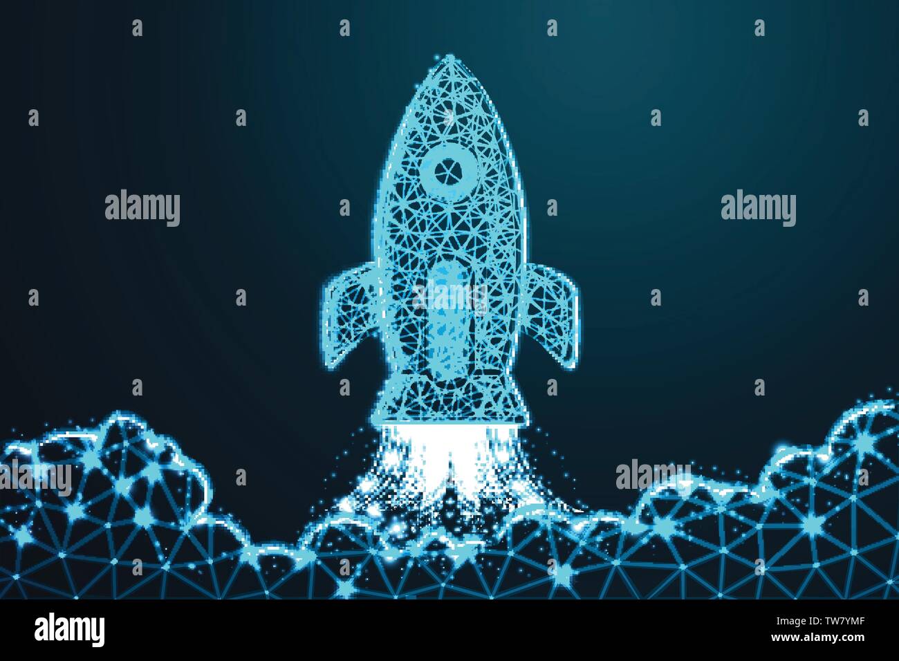 Rocket launch. Business start up concept form lines, with crumbled edge ...
