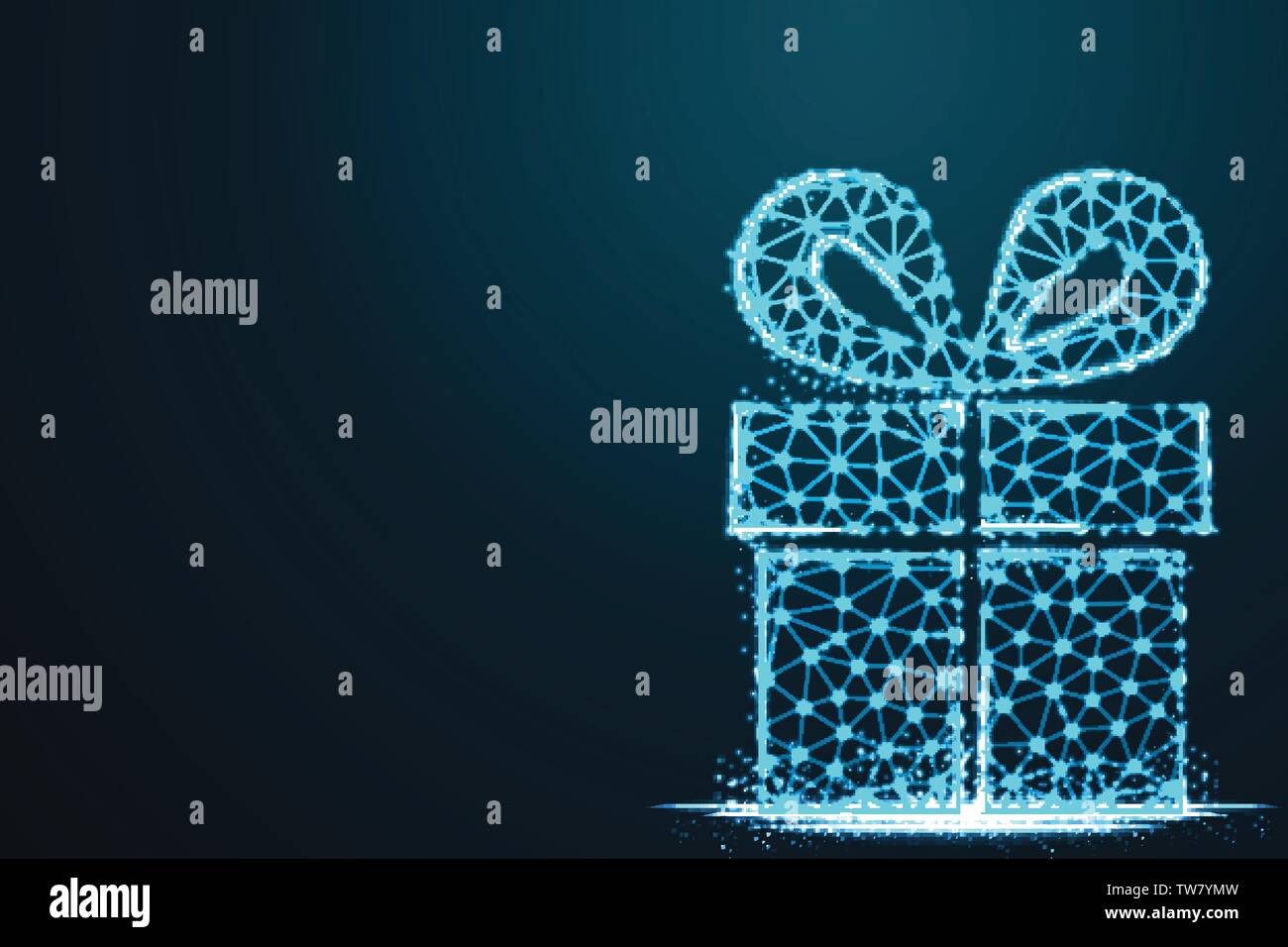 Gift. Polygonal wireframe mesh icon with crumbled edge Stock Vector