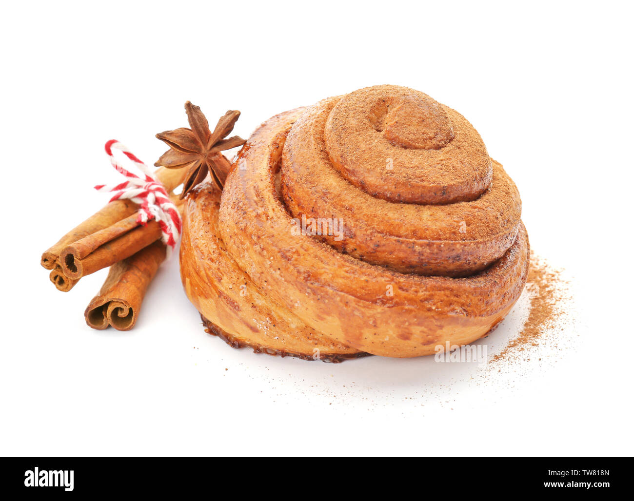 Sweet cinnamon roll on white background Stock Photo - Alamy