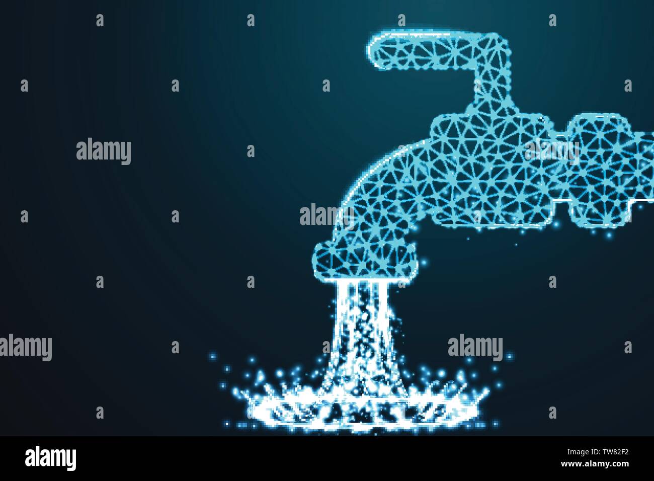 water tap, water drop, splash water, Abstract 3d polygonal wireframe ...
