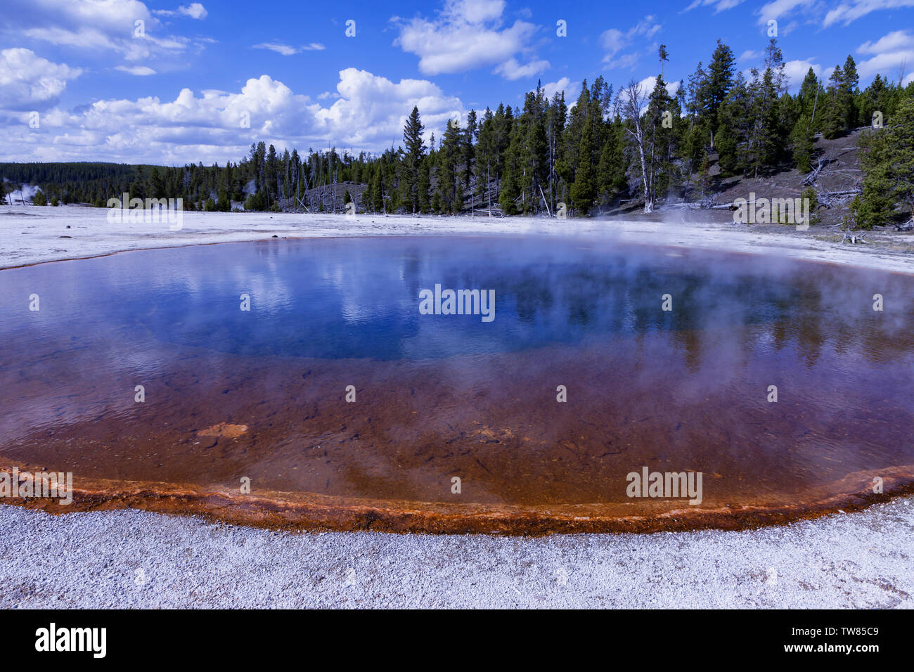Chromatic Pool in the Upper Geyser Basin of Yellowstone National Park Stock Photo