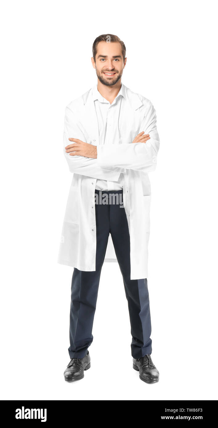 Young pharmacist on white background Stock Photo