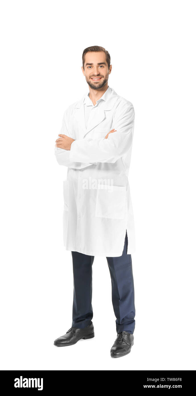 Young pharmacist on white background Stock Photo