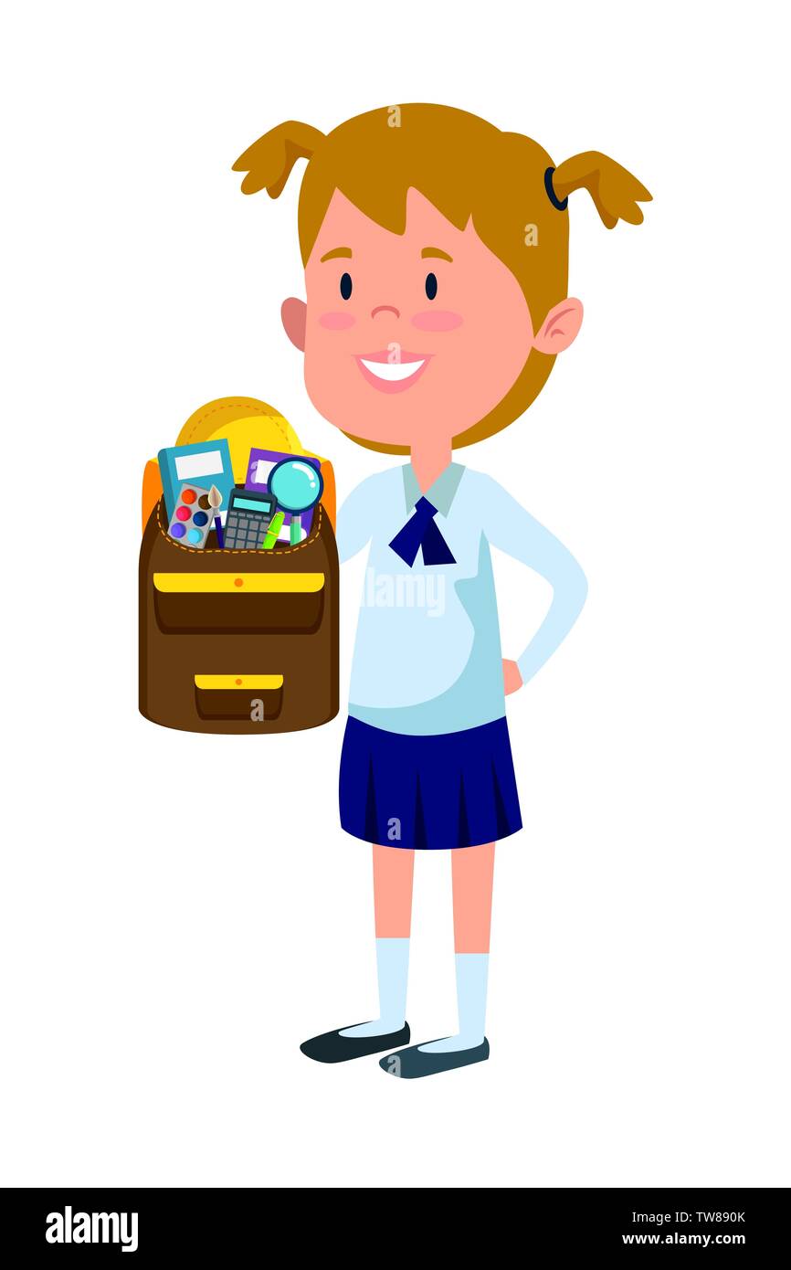 happy student girl with school bag Stock Vector Image & Art - Alamy