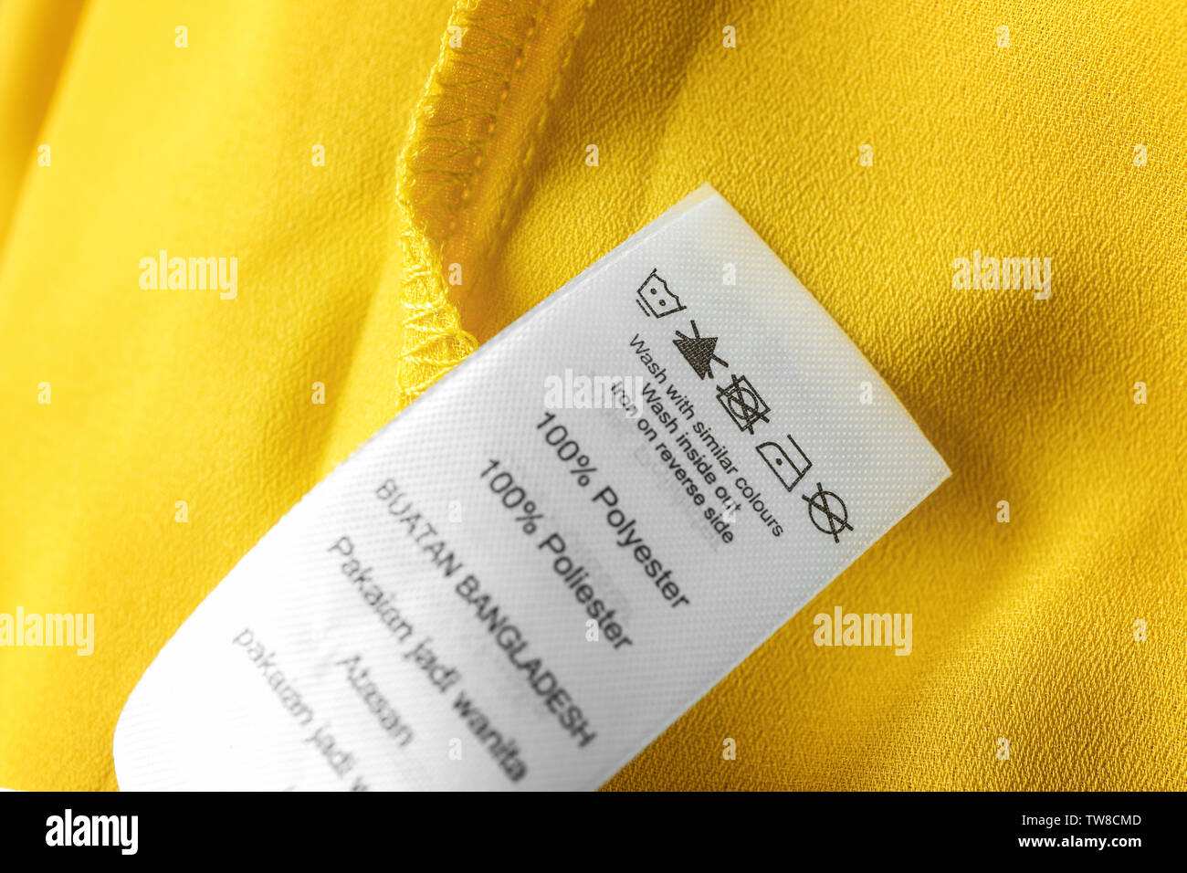 Clothing label with laundry instructions, closeup Stock Photo