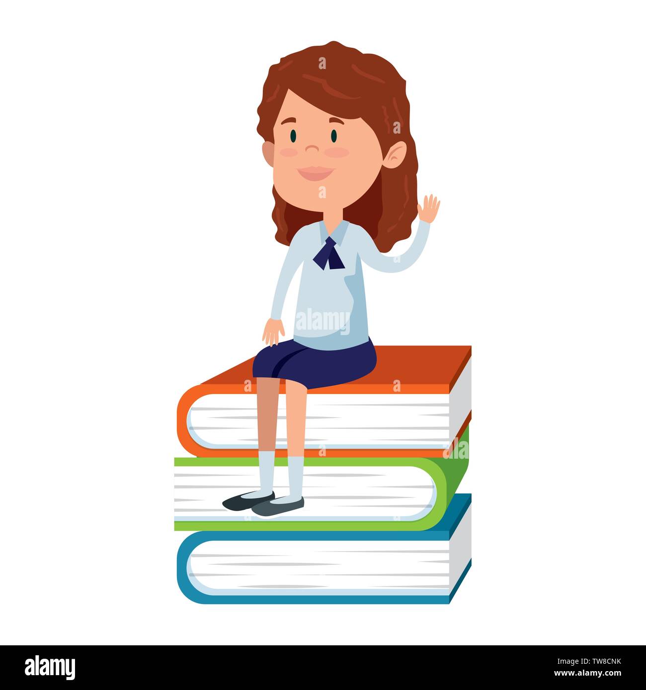happy student girl seated in pile text books Stock Vector Image & Art ...