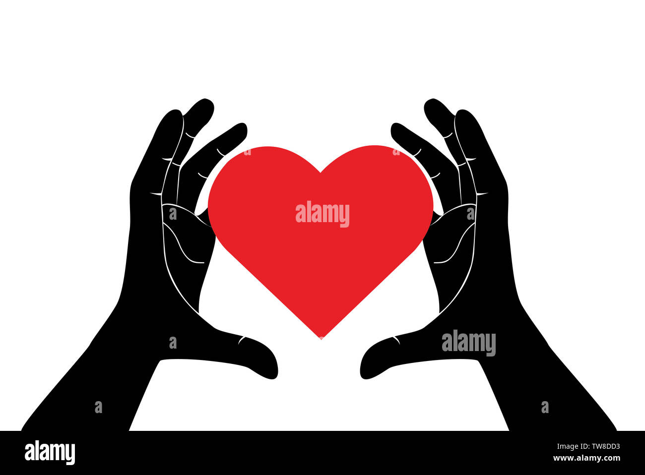 hands holding red heart of love Stock Photo
