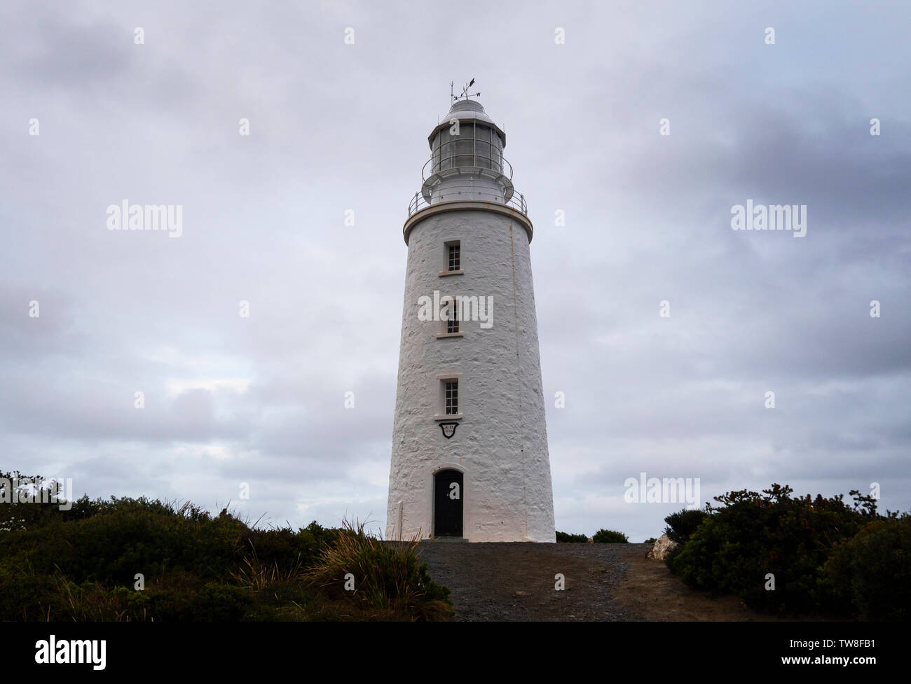 Cape Bruny Lighthouse  on Bruny Island, Tasmania, Australia travel tourism destination.   The lighthouse was built in 1836. Stock Photo